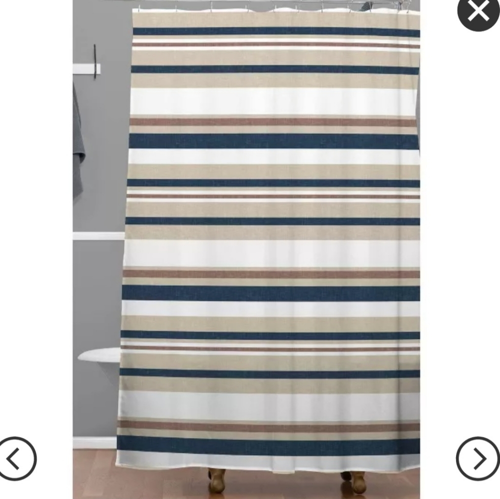 Multicolored Washable Fabric Shower Curtain-Tan/White/Brown/Blue 72x72